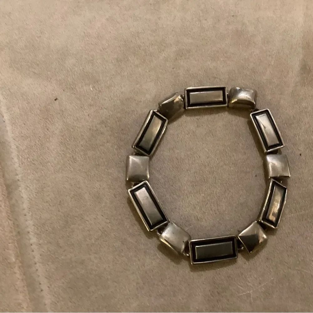 Silvertone  Rectangular Link Bracelet With  Black Inlay - Picture 3 of 4